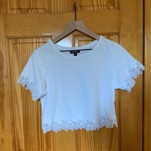 Topshop cropped white floral detail top